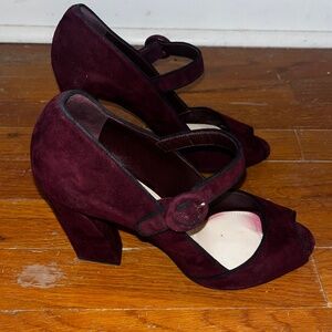 Prada purple suede peep-toe Mary Jane pumps